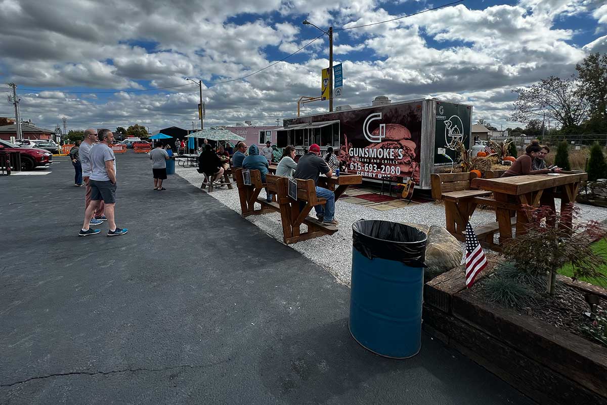 People walking around at the new food truck park in Cookeville TN